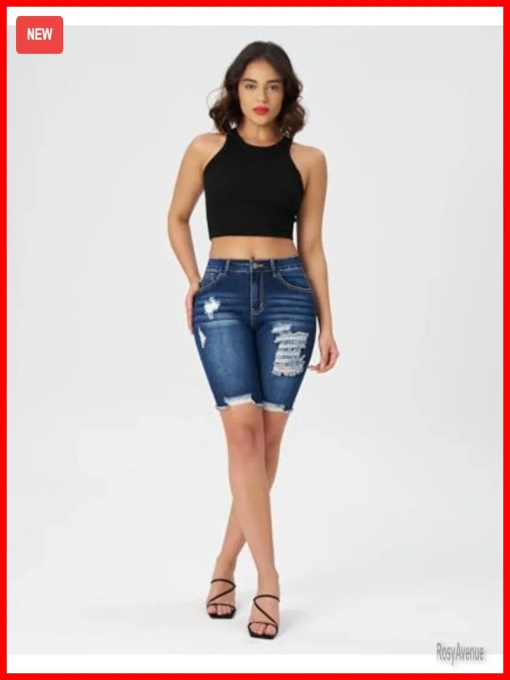 High Waisted Stretchy Denim Bermuda Shorts Ripped Casual Summer Jean Shorts